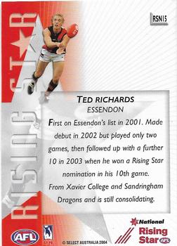 2004 Select Ovation - 2003 AFL Rising Star Nominee #RSN15 Ted Richards Back